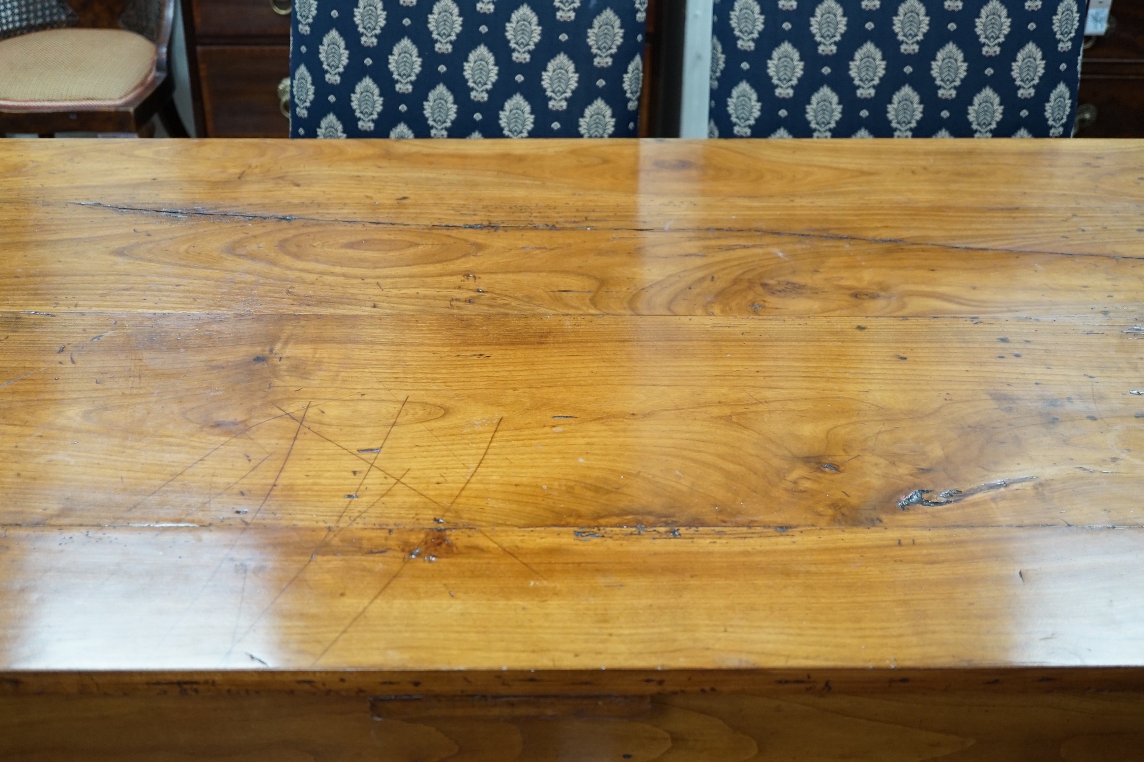 A late 19th century French fruitwood draw leaf table, 166 x 81cm, extends to 317cm, height 78cm *Please note the sale commences at 9am.